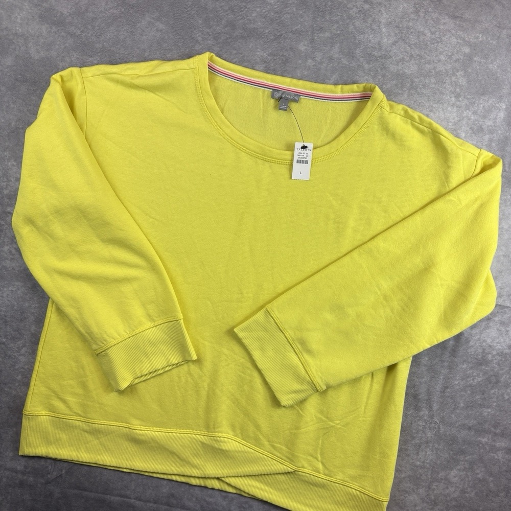 T by Talbots Sweater Womens L Yellow Melon Tulip Hem Bamboo Blend Preppy NEW